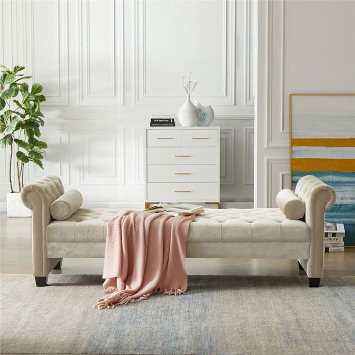 Benk Velvet Rolled Arm Sovesofa
