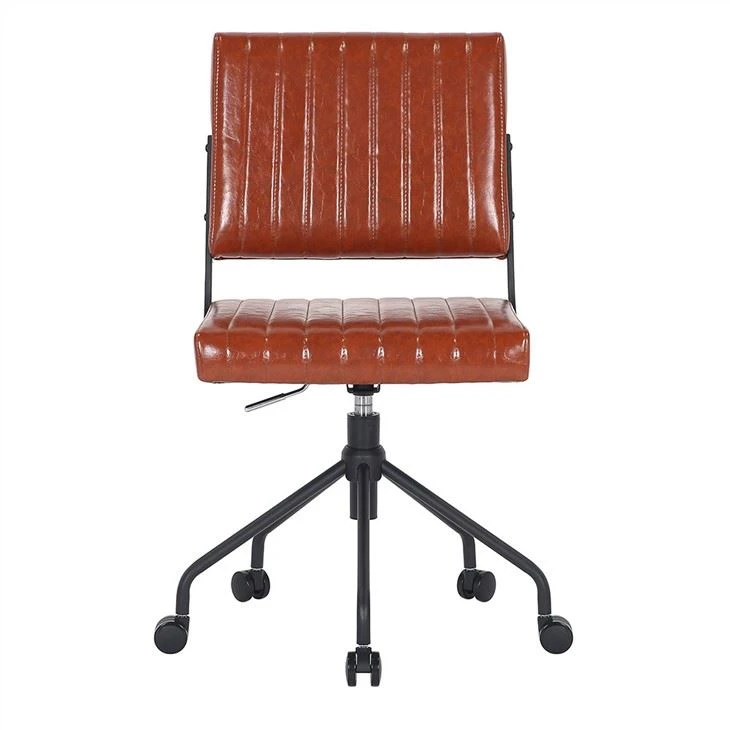 Høydejusterbar Armless Brown Pu Leather Home Office Stol