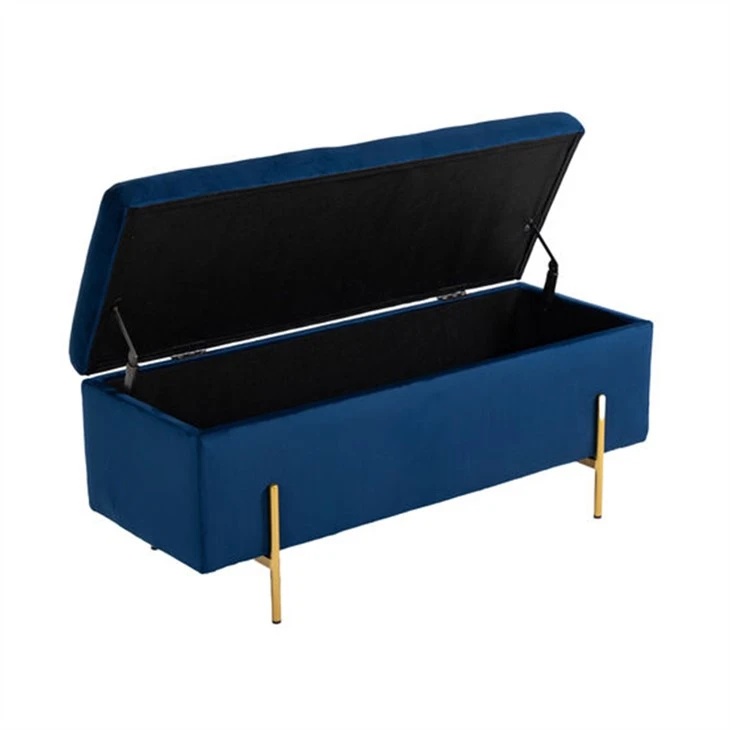 Oppbevaring Ottoman Blue Velvet Stofftrekk