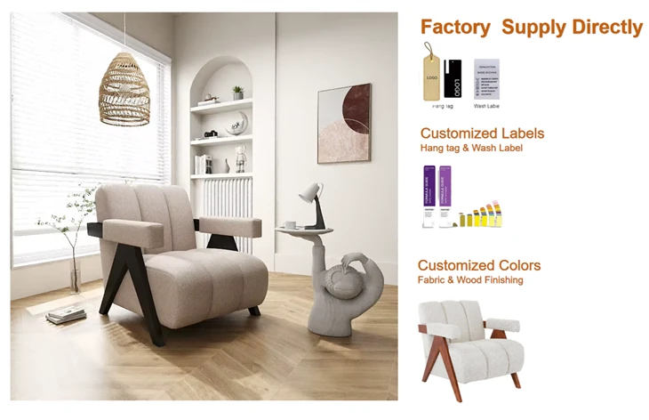Moderne polstret aksentstol med treramme Stoff lenestol for stue Balkong Lounge Tilpassbar